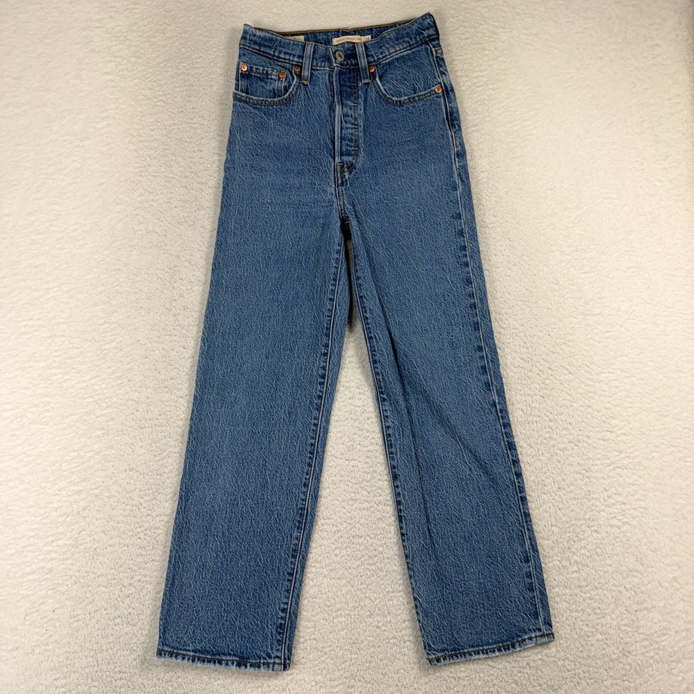 Levis Premium Ribcage Straight Ankle Jeans Womens 24 (23x25) Light Wash Flaw*